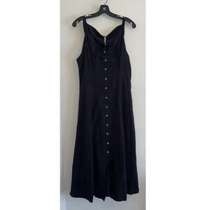 Free People Black Button-Down Cotton Linen Maxi Dress, M